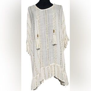 Surf Gypsy, Boho Oversized Tassel Semi Sheer Mini Dress, Size Small